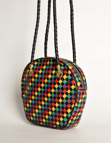 Bottega Veneta Vintage Intrecciato Multicolor Woven Leather Shoulder Bag