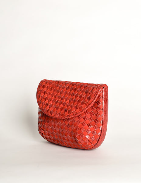 Bottega Veneta Vintage Intrecciato Red Woven Leather & Suede Crossbody Bag