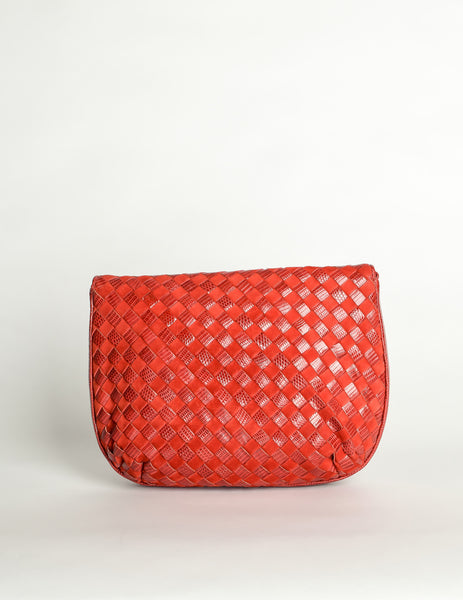 Bottega Veneta Vintage Intrecciato Red Woven Leather & Suede Crossbody Bag