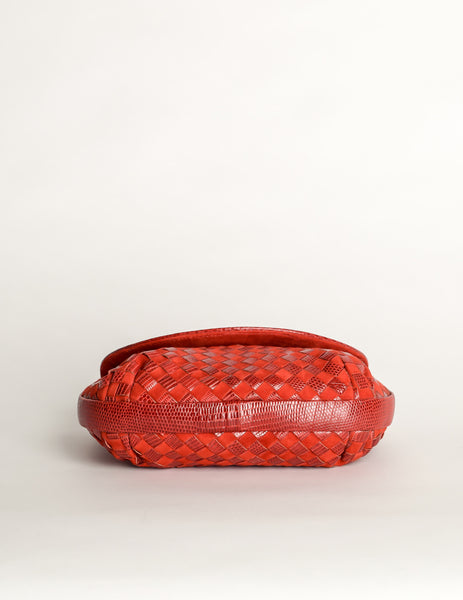Bottega Veneta Vintage Intrecciato Red Woven Leather & Suede Crossbody Bag