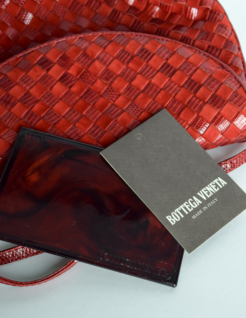 Pre Loved Bottega Veneta Mini Intrecciato Crossbody Bag in Crimson Red Leather
