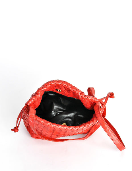 Bottega Veneta Vintage Intrecciato Red Woven Leather Drawstring Bag - Amarcord Vintage Fashion
 - 7