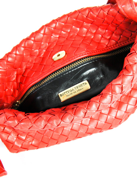 Bottega Veneta Vintage Intrecciato Red Woven Leather Drawstring Bag - Amarcord Vintage Fashion
 - 8