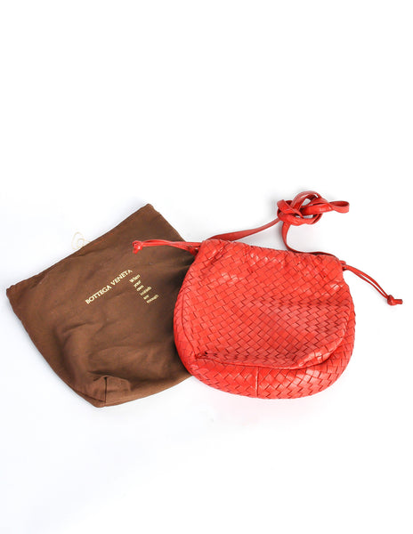 Bottega Veneta Vintage Intrecciato Red Woven Leather Drawstring Bag - Amarcord Vintage Fashion
 - 6