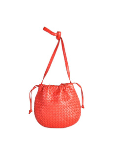 Bottega Veneta Vintage Intrecciato Red Woven Leather Drawstring Bag - Amarcord Vintage Fashion
 - 1
