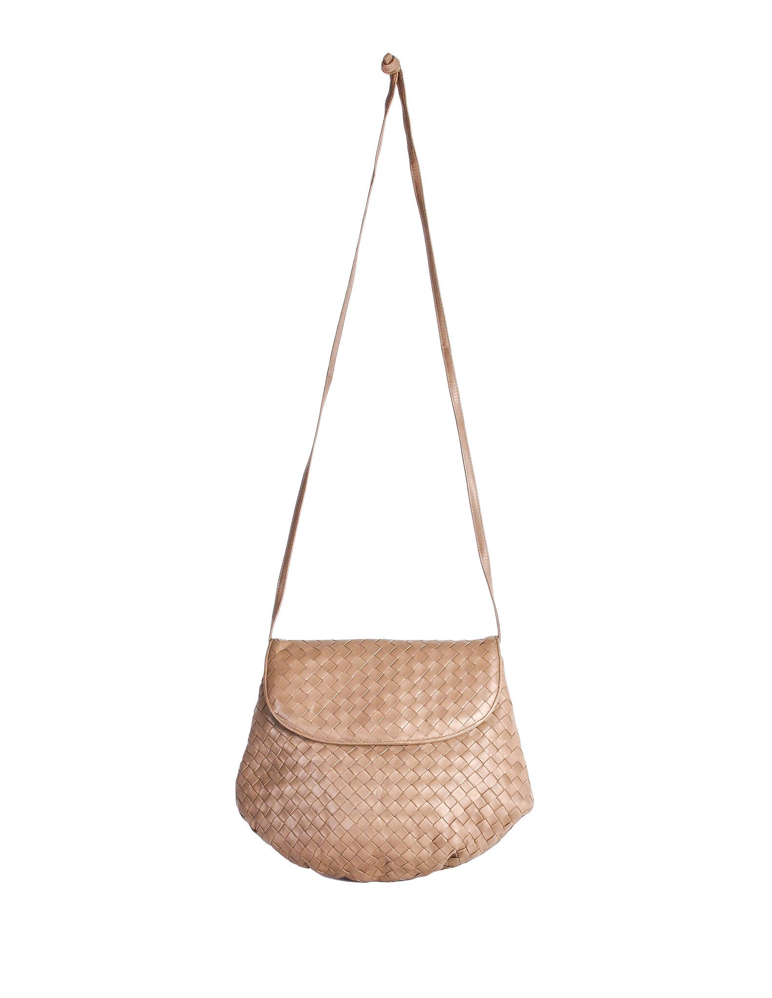 Bottega Veneta Vintage Intrecciato Mushroom Brown Woven Leather Crossbody Bag - Amarcord Vintage Fashion
 - 1