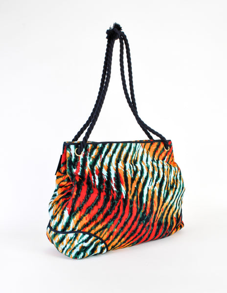 Bottega Veneta Vintage Colorful Striped Terry Cloth Bag