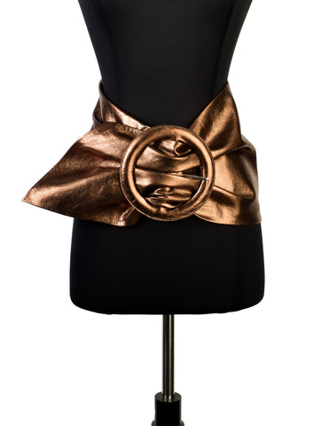 Toast Vintage Brown Bronze Metallic Leather Ultra Wide Belt