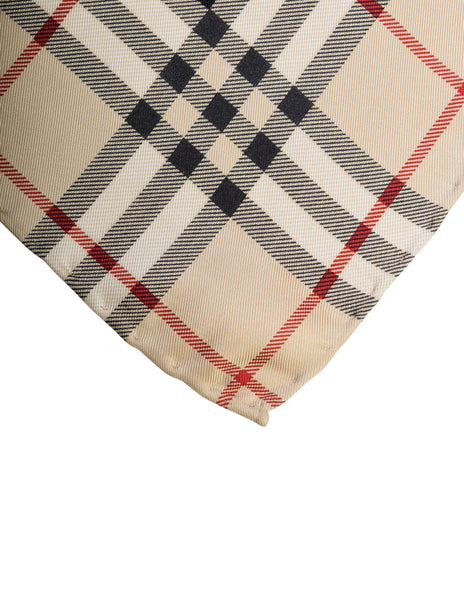 Burberry Vintage Extraordinary Trees Garden Plaid Print Beige Black Multicolor Silk Scarf
