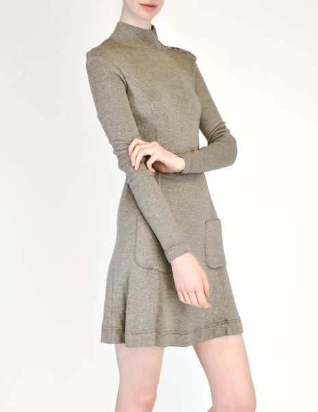Byblos Vintage Brown Embroidered Sweater Dress