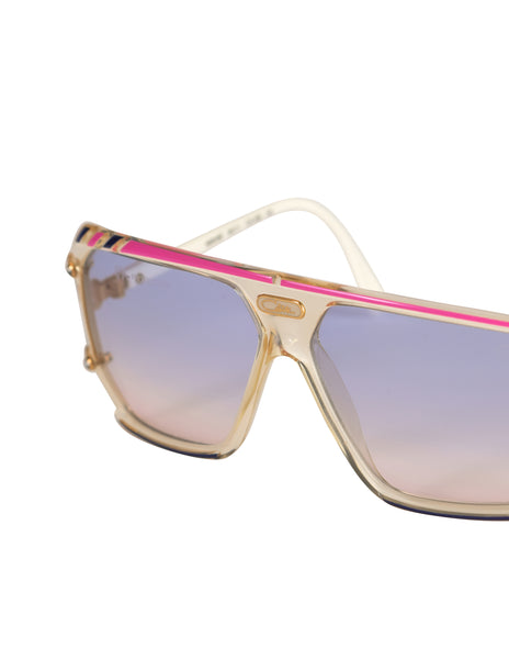 Cazal Vintage Asymmetrical Clear Blue and Pink Sunglasses 867 125