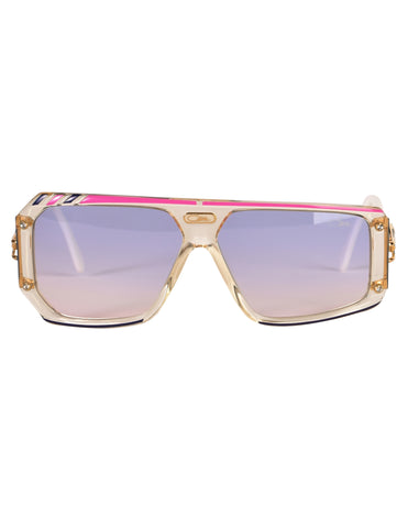 Cazal Vintage Asymmetrical Clear Blue and Pink Sunglasses 867 125