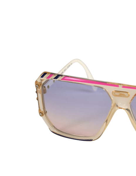 Cazal Vintage Asymmetrical Clear Blue and Pink Sunglasses 867 125