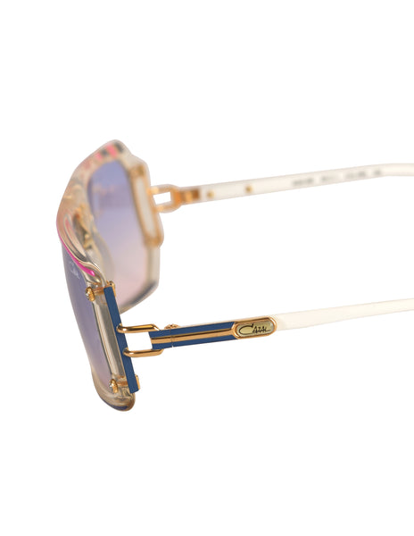 Cazal Vintage Asymmetrical Clear Blue and Pink Sunglasses 867 125