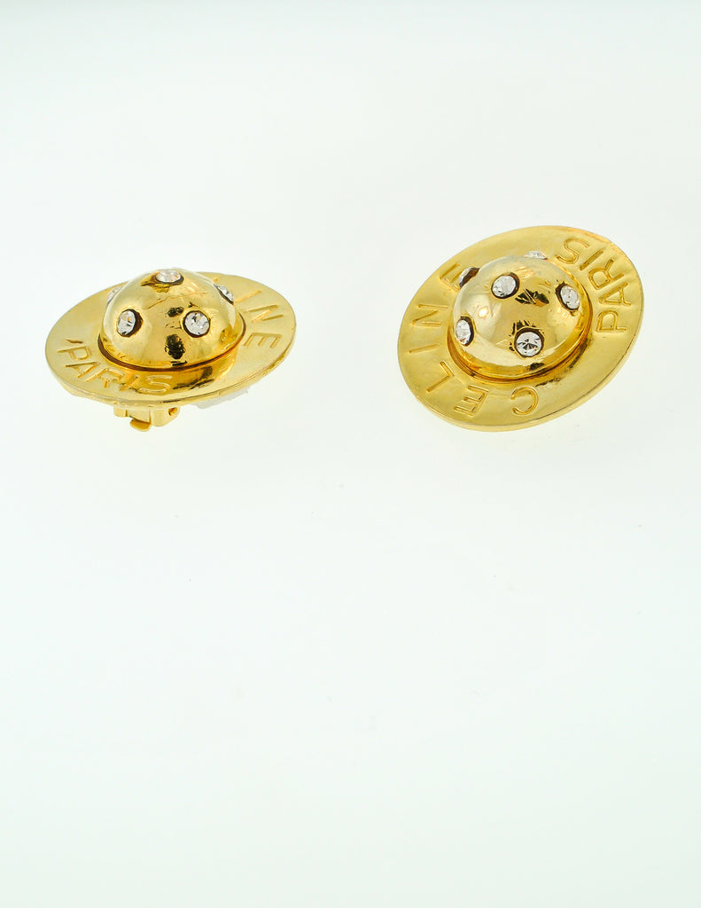 Celine Vintage Gold Rhinestone Orb Earrings Amarcord Vintage Fashion
