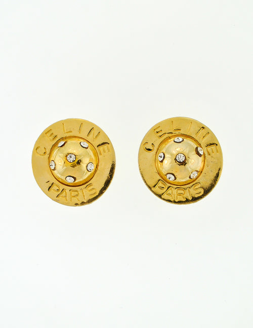 Celine Vintage Gold Rhinestone Orb Earrings Amarcord Vintage Fashion