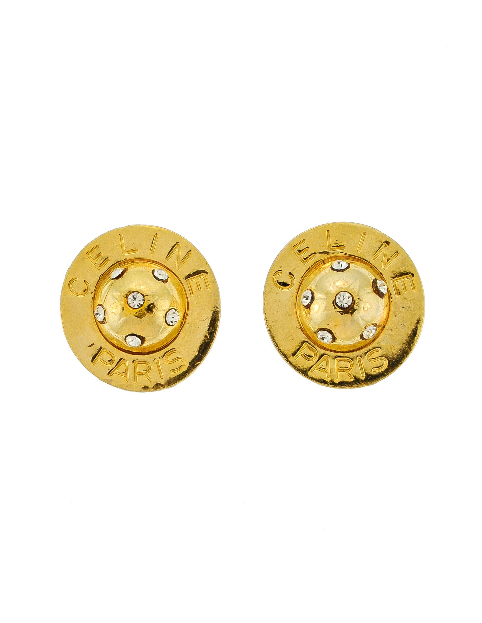 Celine Vintage Gold Rhinestone Orb Earrings