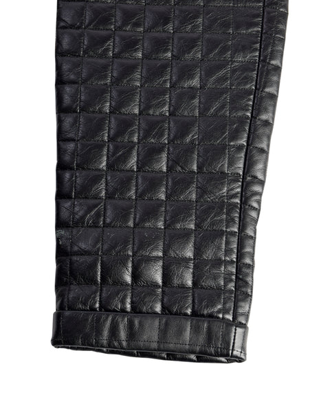 Chanel Vintage 2000 Black Chocolate Bar Quilted Lambskin Leather Pants