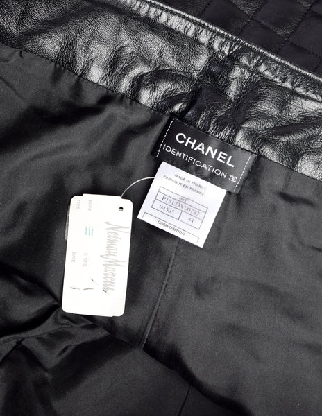 Chanel Vintage 2000 Black Chocolate Bar Quilted Lambskin Leather Pants