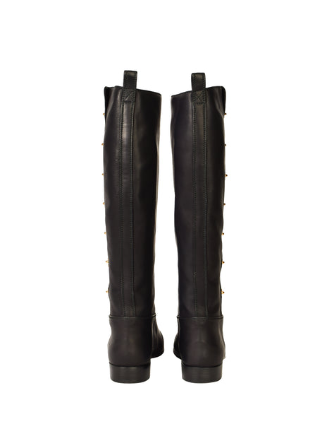 Chanel Vintage AW 1996 Ultra Rare Black Leather Gold Plated CC Logo Turnlock Knee High Boots