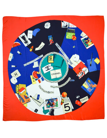 Chanel Vintage Artist Novelty Print Colorful Massive Oversized Silk Scarf