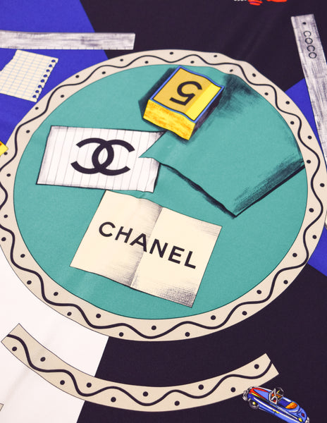 Chanel Vintage Artist Novelty Print Colorful Massive Oversized Silk Scarf