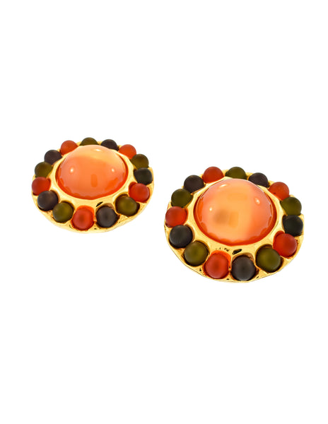 Chanel Vintage Oversized Orange Green Blue Gold Dome Earrings