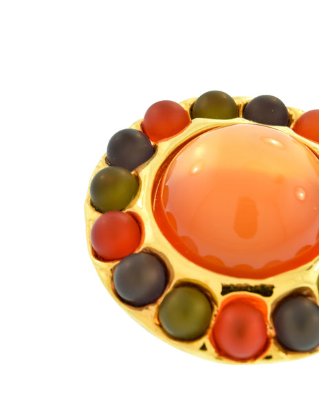 Chanel Vintage Oversized Orange Green Blue Gold Dome Earrings