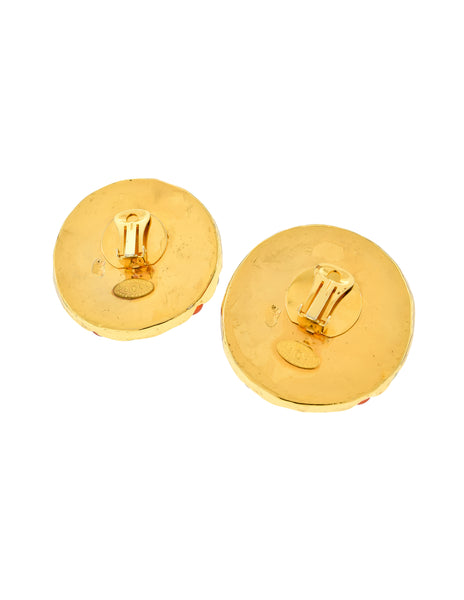 Chanel Vintage Oversized Orange Green Blue Gold Dome Earrings