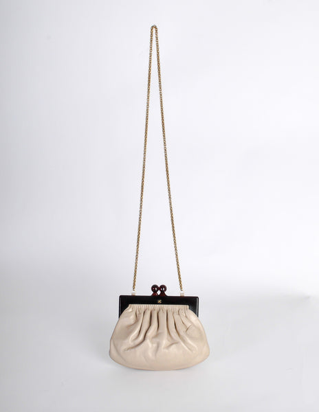 Chanel Vintage Beige Leather Kisslock Clutch Purse