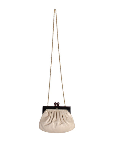 Chanel Vintage Beige Leather Kisslock Clutch Purse