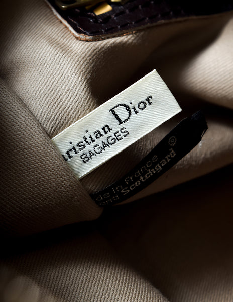 Christian Dior Vintage Brown Trotter Logo Monogram Suede and Leather Large Top Handle Carry All Bag