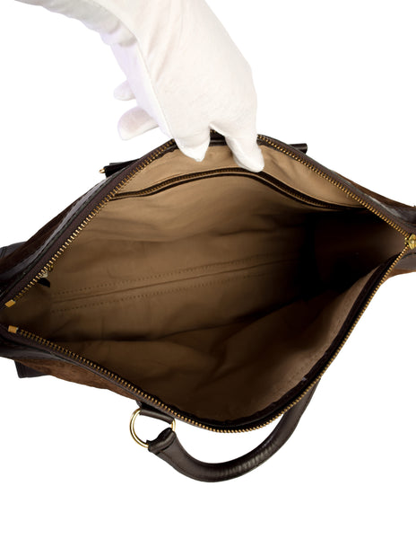 Christian Dior Vintage Brown Trotter Logo Monogram Suede and Leather Large Top Handle Carry All Bag