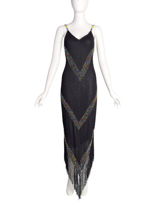 Cache Vintage 1990s Black Crochet Rainbow Beaded Fringe Dress – Amarcord  Vintage Fashion
