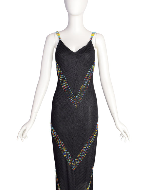 Cache Vintage 1990s Black Crochet Rainbow Beaded Fringe Dress – Amarcord  Vintage Fashion