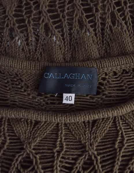 Callaghan by Romeo Gigli Vintage Green Off-Set Continuous Open Knit Sweater