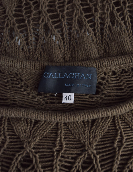 Callaghan by Romeo Gigli Vintage Green Off-Set Continuous Open Knit Sweater