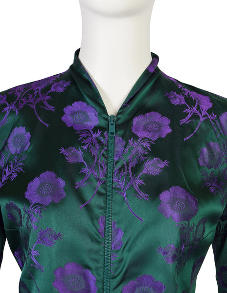 Callaghan by Scott Crolla Vintage SS 1997 Green Purple Floral Brocade Silk Satin Jacket