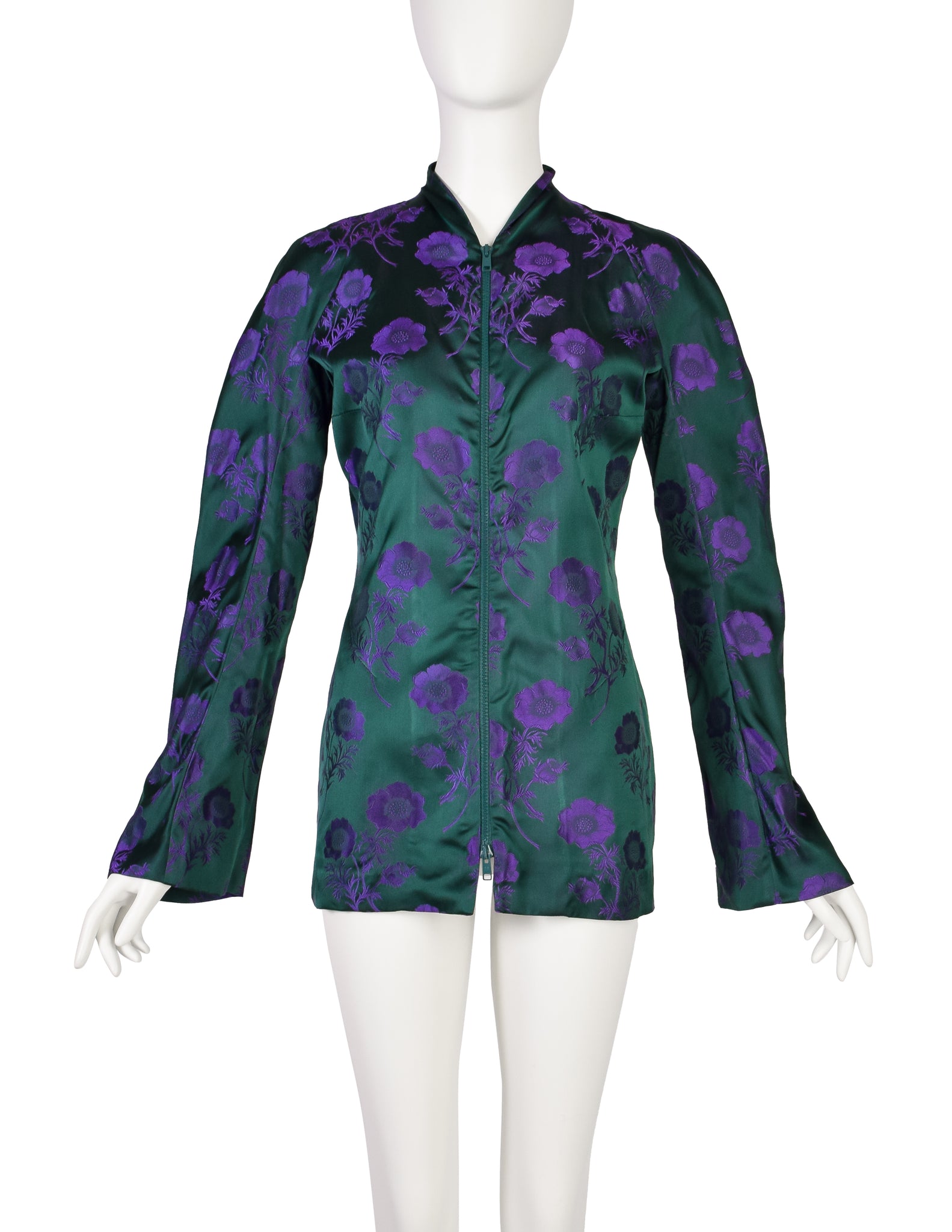 Callaghan by Scott Crolla Vintage SS 1997 Green Purple Floral Brocade Silk Satin Jacket