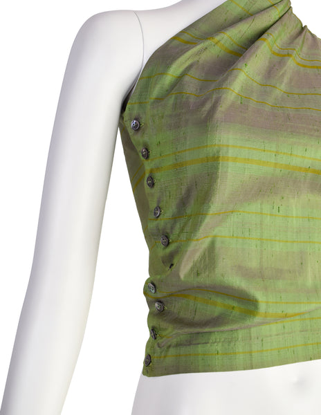 Callaghan by Romeo Gigli Vintage SS 1987 Green Iridescent Silk Shantung One Shoulder Top