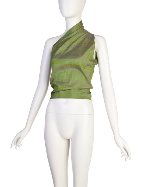 Callaghan by Romeo Gigli Vintage SS 1987 Green Iridescent Silk Shantung One Shoulder Top