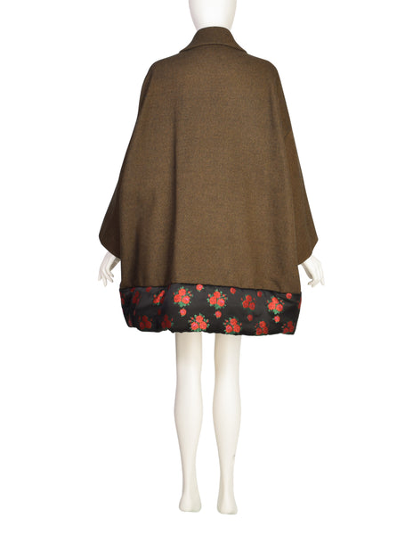 Callaghan by Romeo Gigli Vintage AW1990 Green Brown Wool Rose Brocade Coat