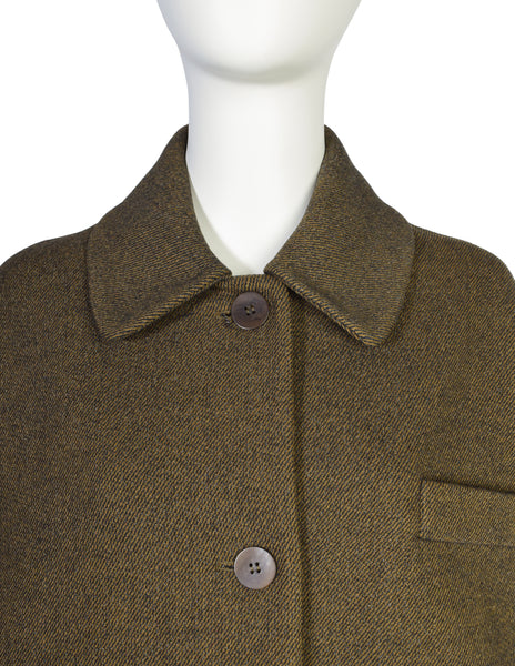 Callaghan by Romeo Gigli Vintage AW1990 Green Brown Wool Rose Brocade Coat