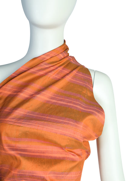 Callaghan by Romeo Gigli Vintage SS 1987 Orange Iridescent Silk Shantung One Shoulder Top