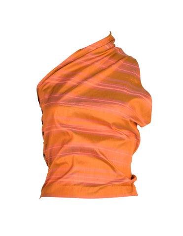 Callaghan by Romeo Gigli Vintage SS 1987 Orange Iridescent Silk Shantung One Shoulder Top