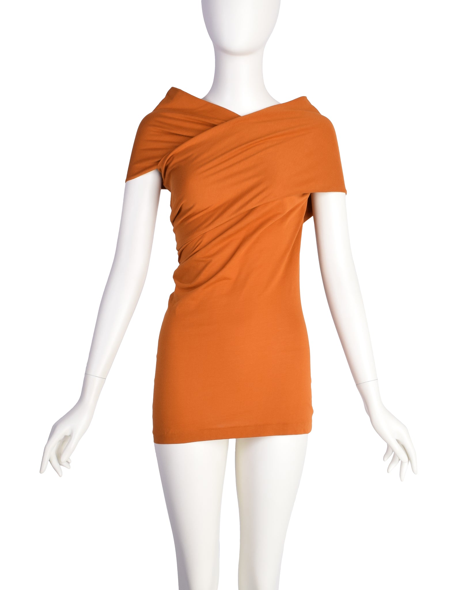 Callaghan by Romeo Gigli Vintage SS 1988 Burnt Orange Stretch Cotton Crossover Top
