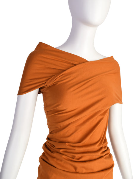 Callaghan by Romeo Gigli Vintage SS 1988 Burnt Orange Stretch Cotton Crossover Top
