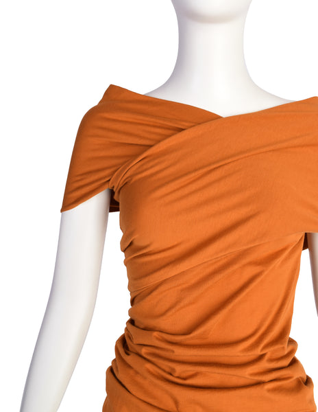 Callaghan by Romeo Gigli Vintage SS 1988 Burnt Orange Stretch Cotton Crossover Top
