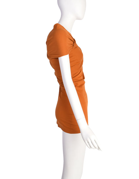 Callaghan by Romeo Gigli Vintage SS 1988 Burnt Orange Stretch Cotton Crossover Top
