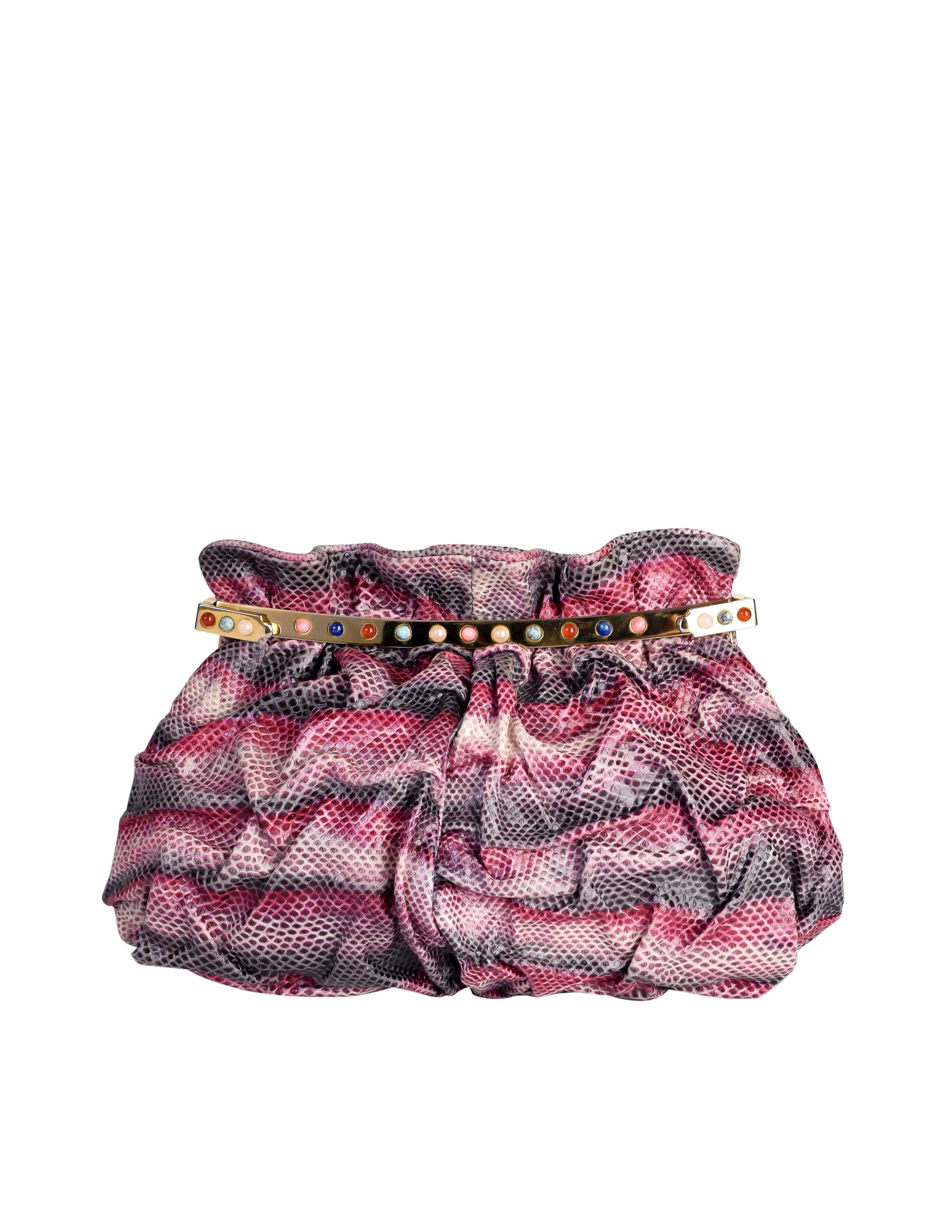 Carlo Fiori Vintage Ruched Pink Purple Grey Snakeskin Shoulder Bag